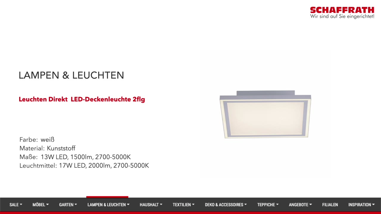LeuchtenDirekt LED-Deckenleuchte 2flg | Möbel Schaffrath Onlineshop